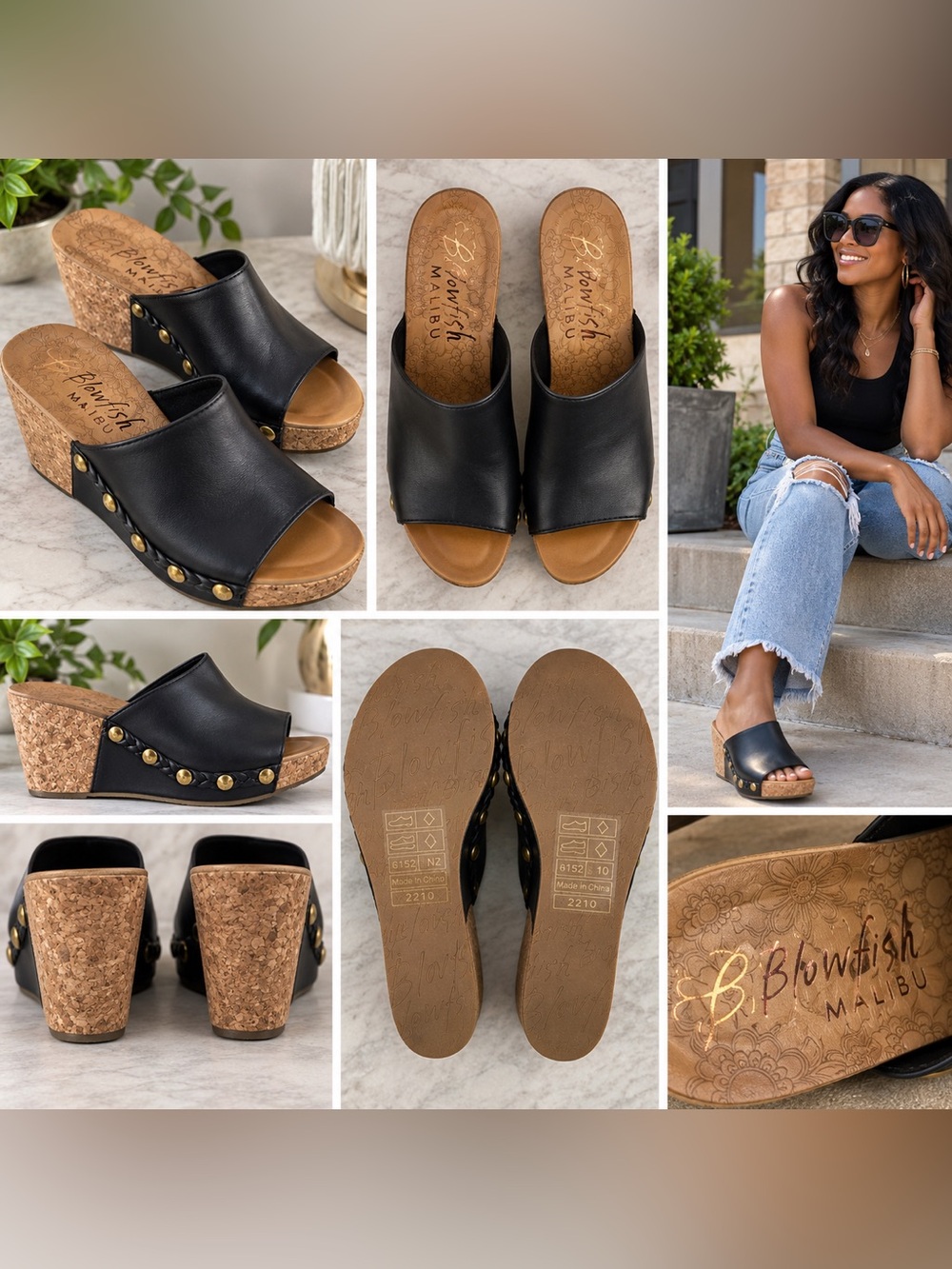 Blowfish Malibu Black Cork Wedge Slide Sandals Women’s Size 10